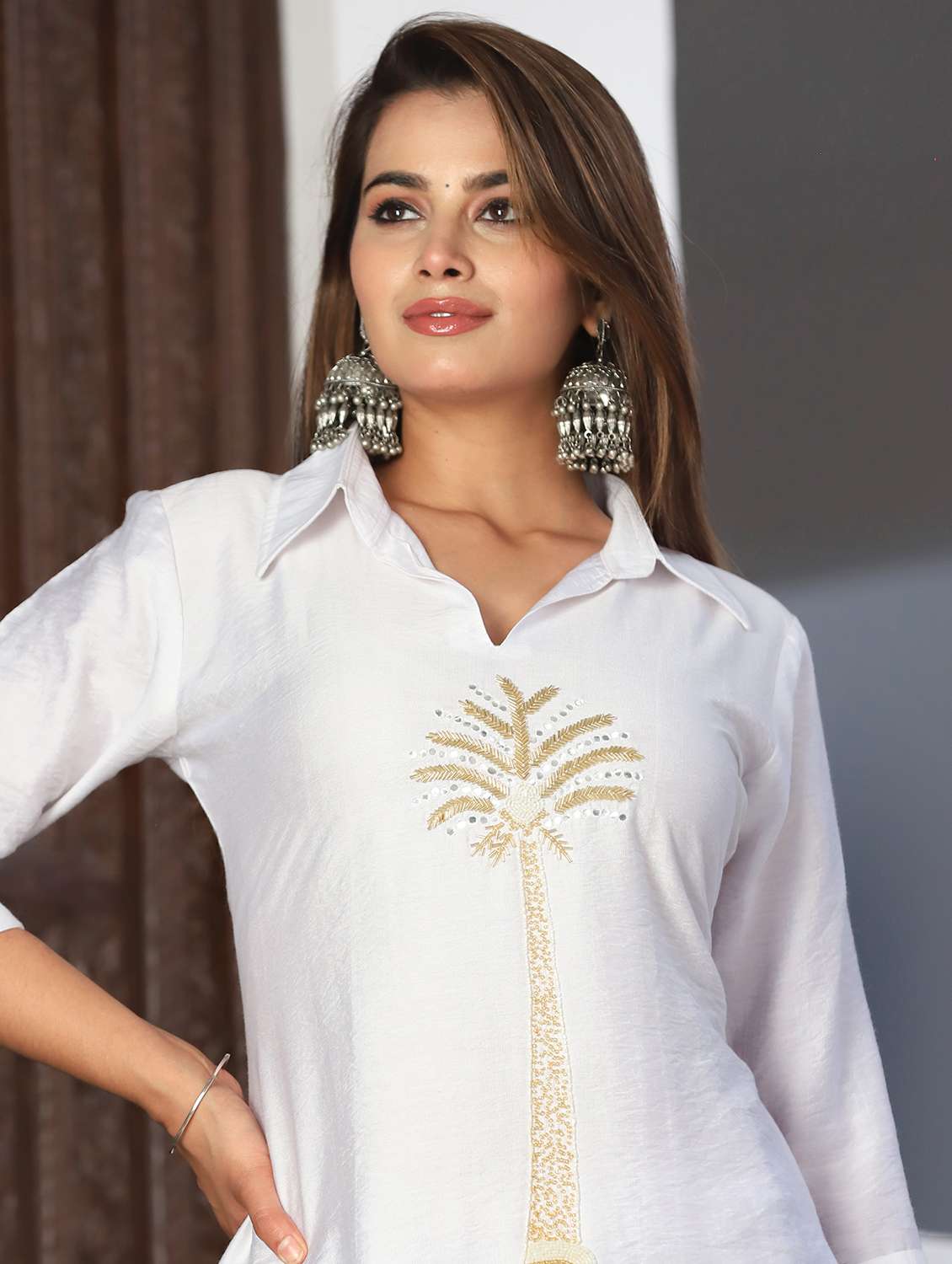 women embroidered three quarter sleeve ethnic co-ord set - 22543208 -  Standard Image - 1