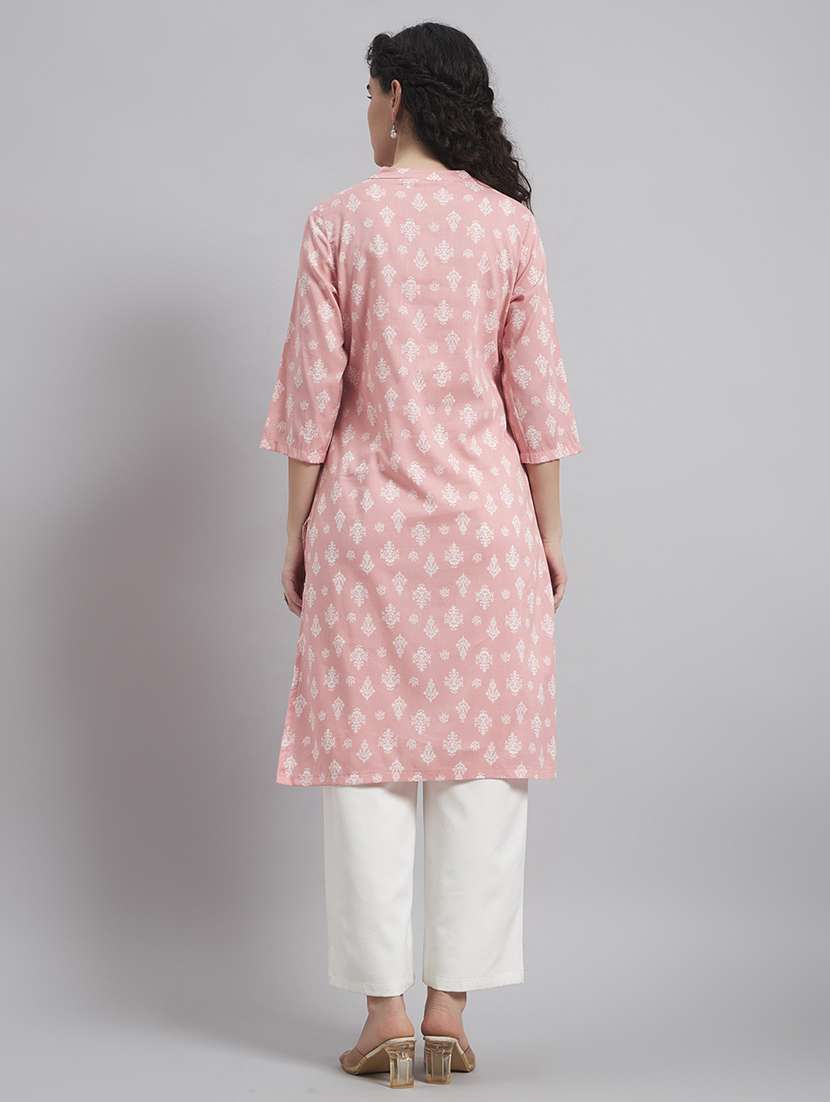 women printed three quarter sleeve straight kurta - 22543418 -  Standard Image - 4