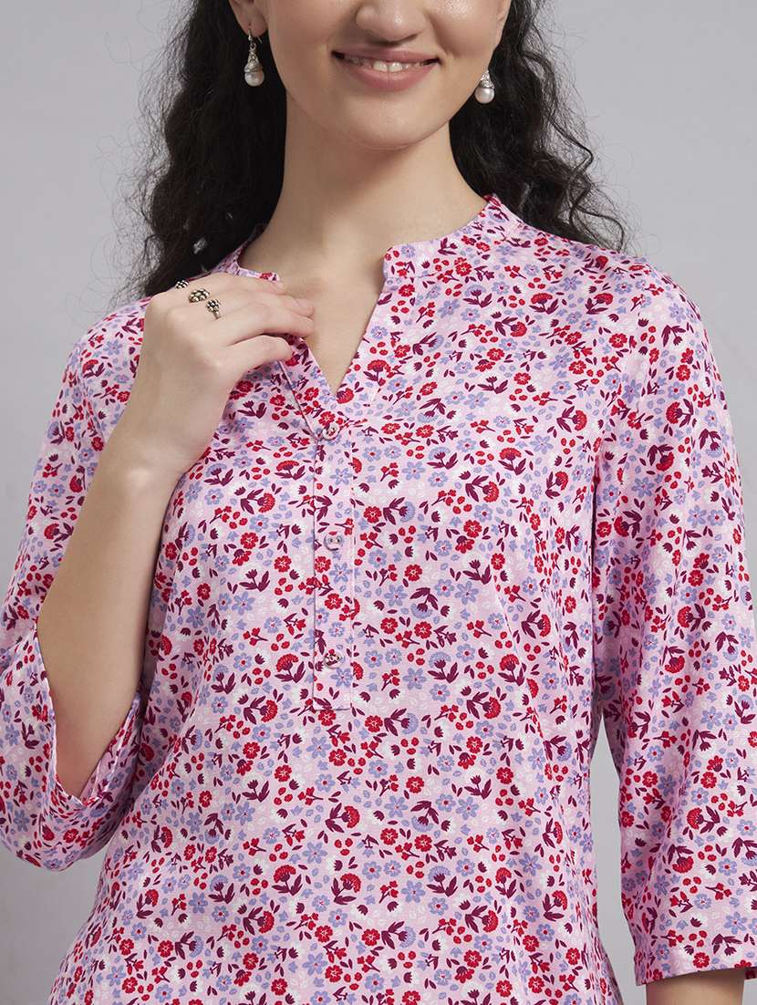 Women Printed Three Quarter Sleeve Straight Kurta - 22543419 -  Standard Image - 1
