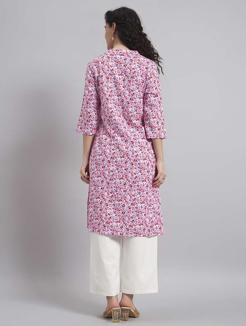 Women Printed Three Quarter Sleeve Straight Kurta - 22543419 -  Standard Image - 4