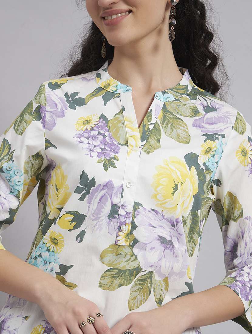 Women Printed Three Quarter Sleeve Straight Kurta - 22543423 -  Standard Image - 1