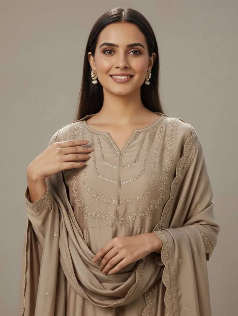 women embroidered long sleeves kurta pant set with dupatta - 22543449 -  Standard Image - 1