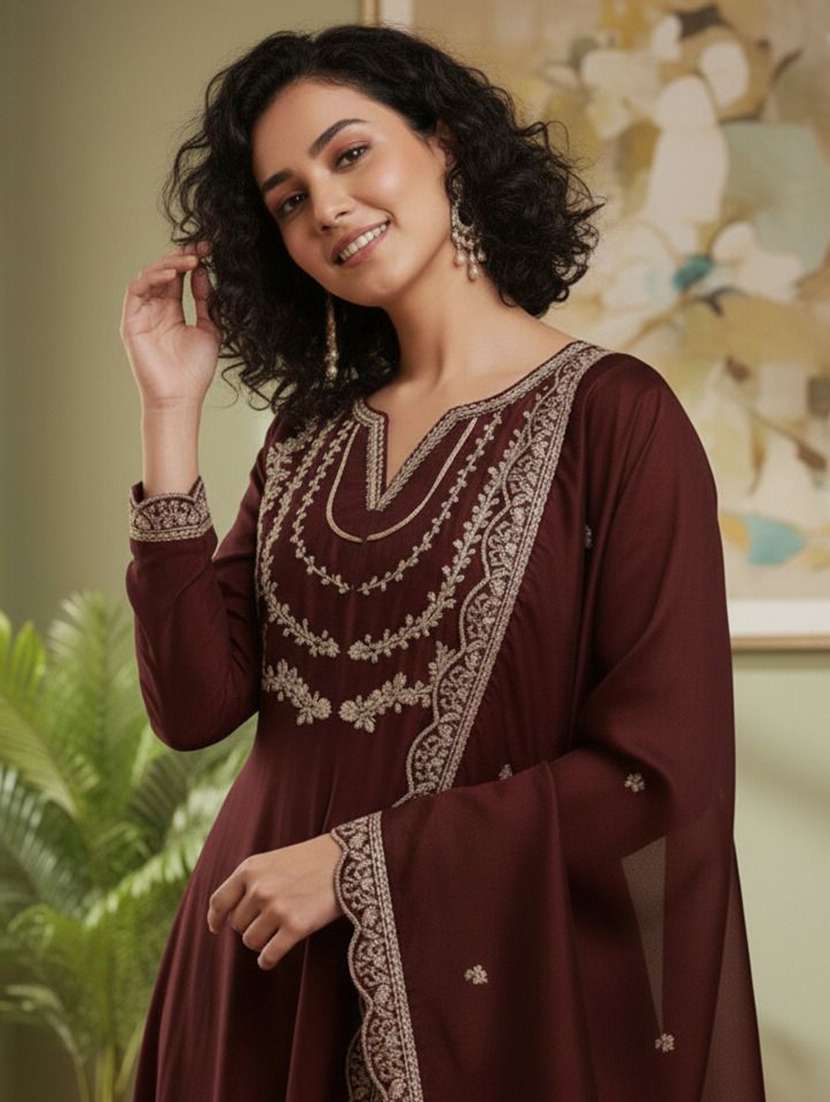 women embroidered long sleeves kurta pant set with dupatta - 22543476 -  Standard Image - 1