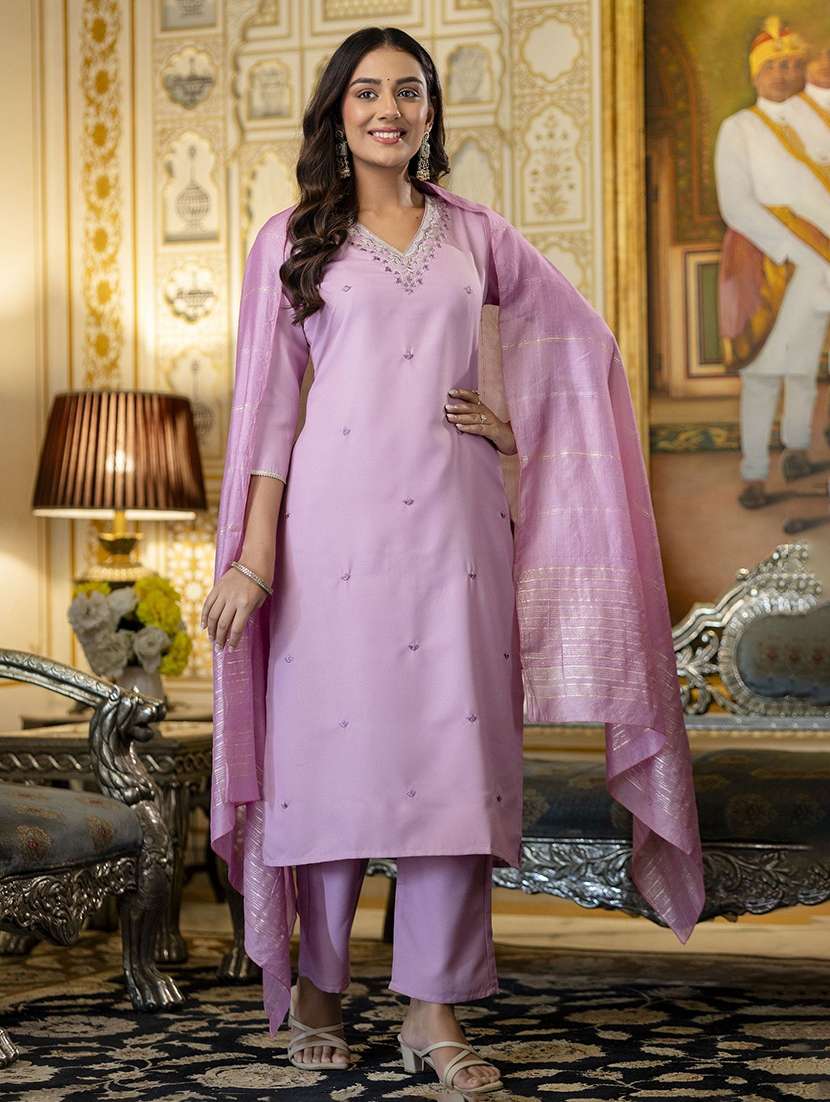 women embroidered three quarter sleeves kurta pant set with dupatta - 22543538 -  Standard Image - 1