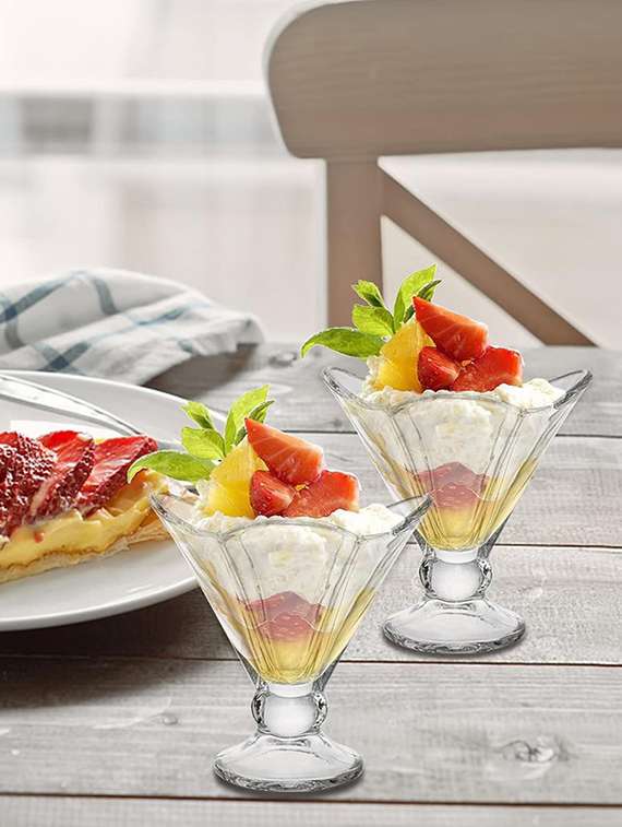 sweezy crystal deep flower ice cream cup set of 3 (175 ml)