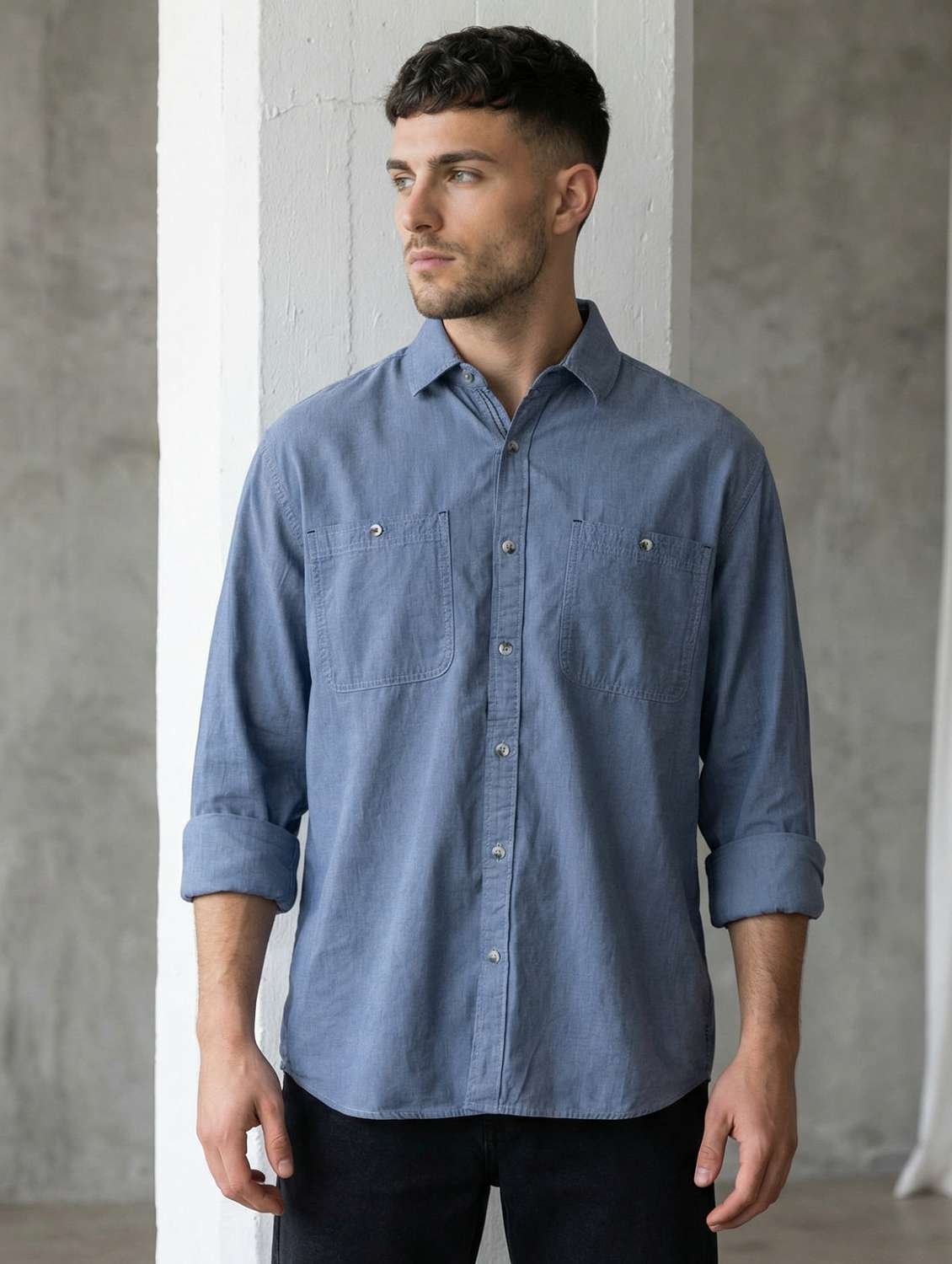 men solid long sleeve regular fit casual shirt