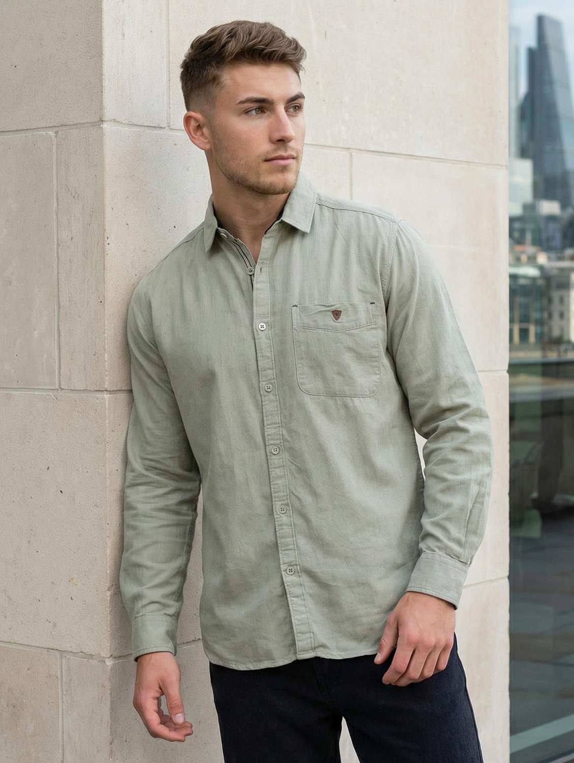 men solid long sleeve regular fit casual shirt