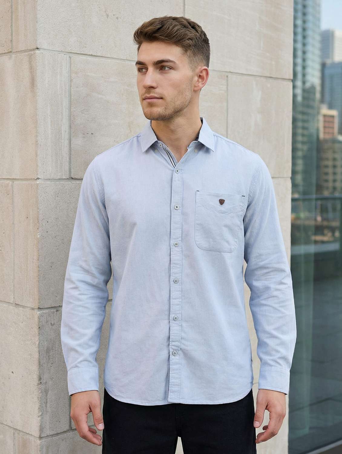 men solid long sleeve regular fit casual shirt