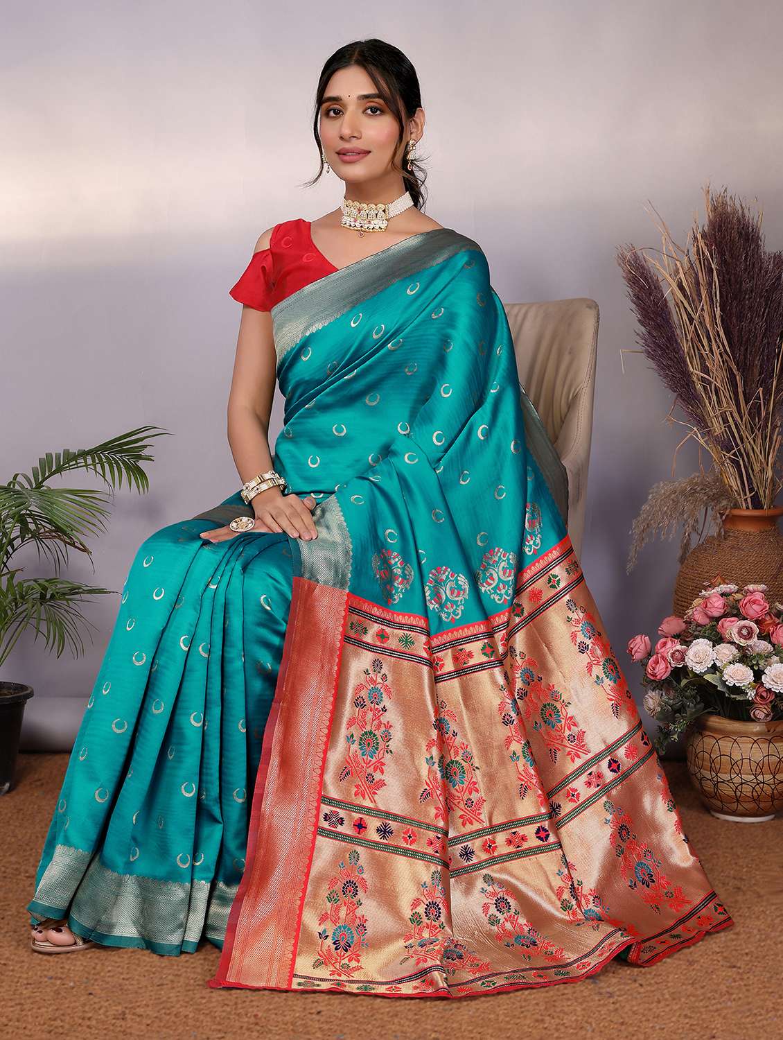 women self design paithani saree with blouse - 22543863 -  Standard Image - 4