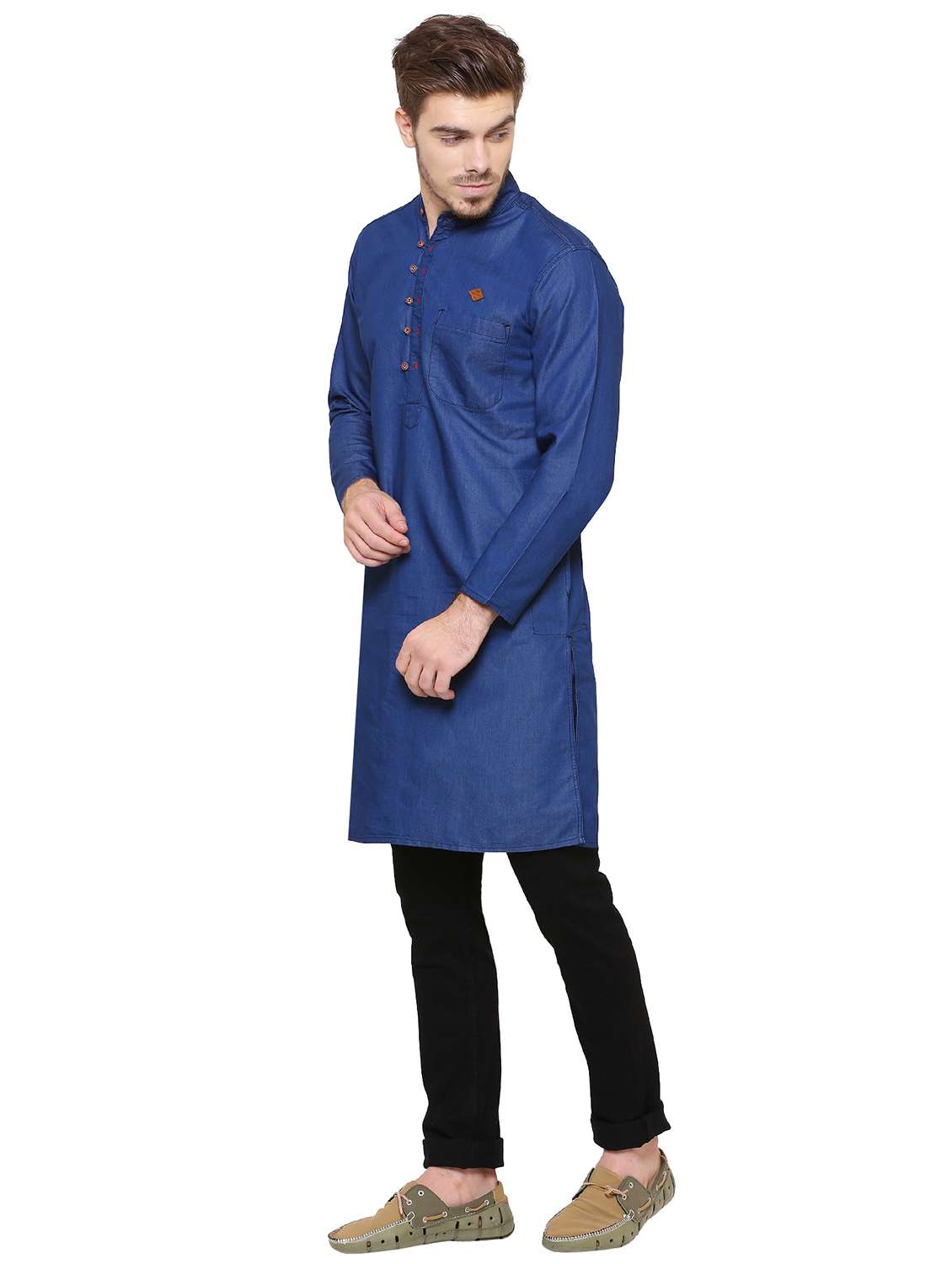 men solid mandarin neck long kurta - 22543963 -  Standard Image - 4
