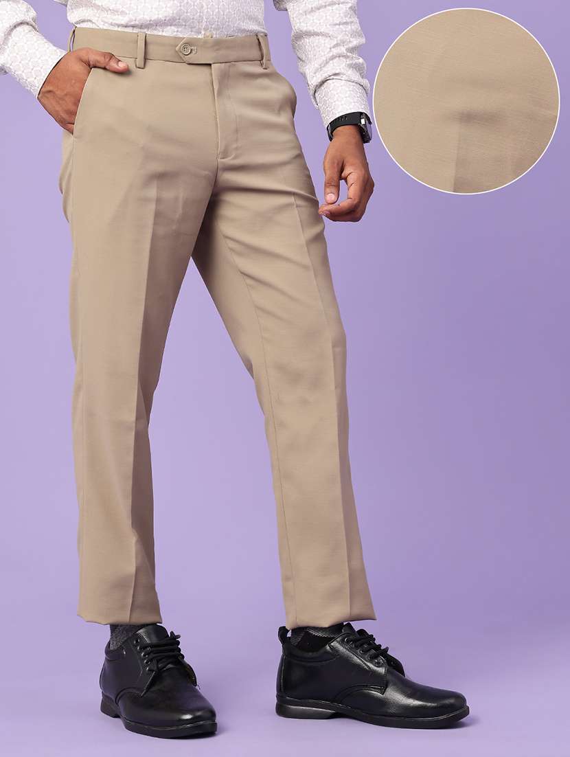 men solid mid rise flat formal trouser - 22543985 -  Standard Image - 1