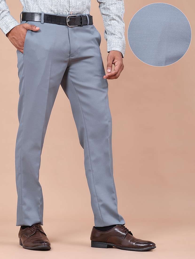 men solid mid rise flat formal trouser - 22543986 -  Standard Image - 1