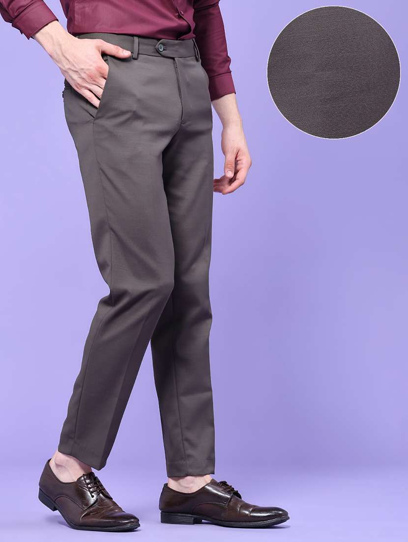 men solid mid rise flat formal trouser - 22543988 -  Standard Image - 1