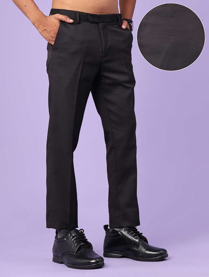 men solid mid rise flat formal trouser - 22543989 -  Standard Image - 1