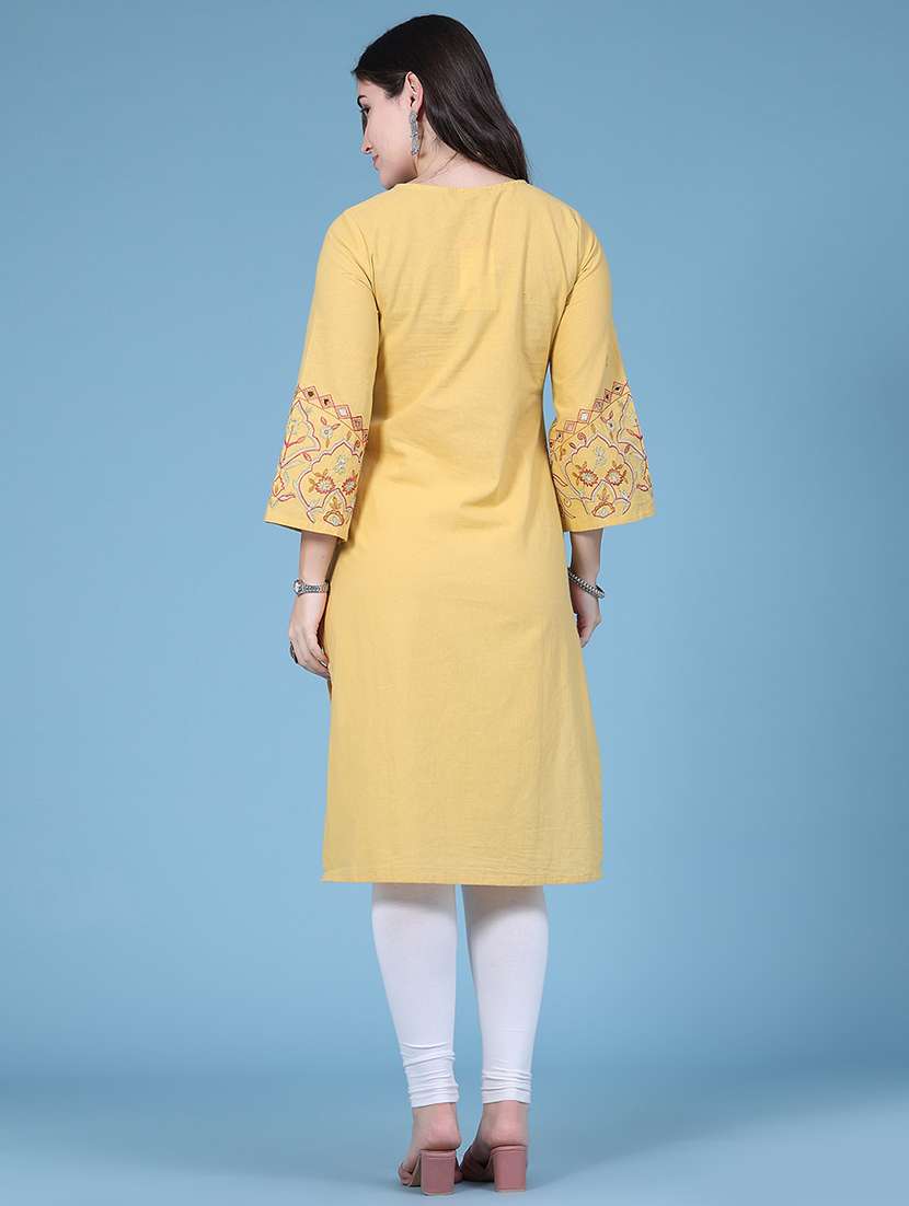 women embroidered three quarter sleeves straight kurta - 22545921 -  Standard Image - 4