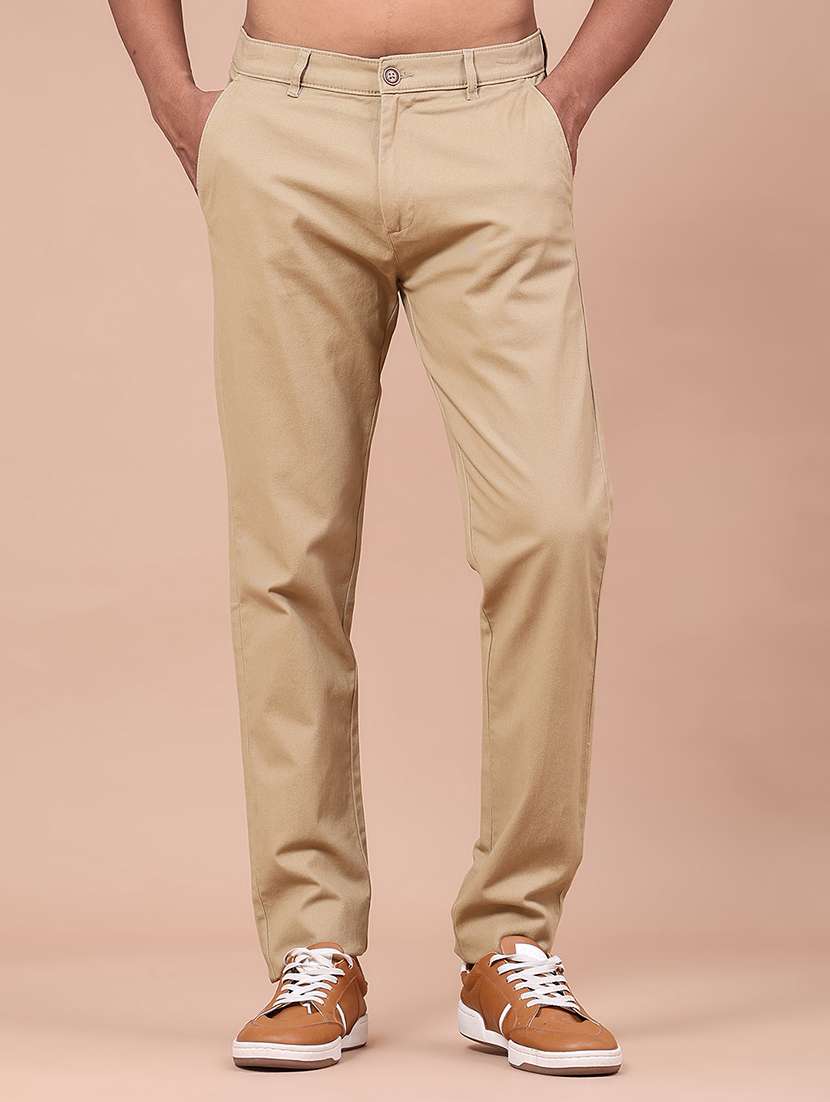 men solid mid rise chinos casual trouser