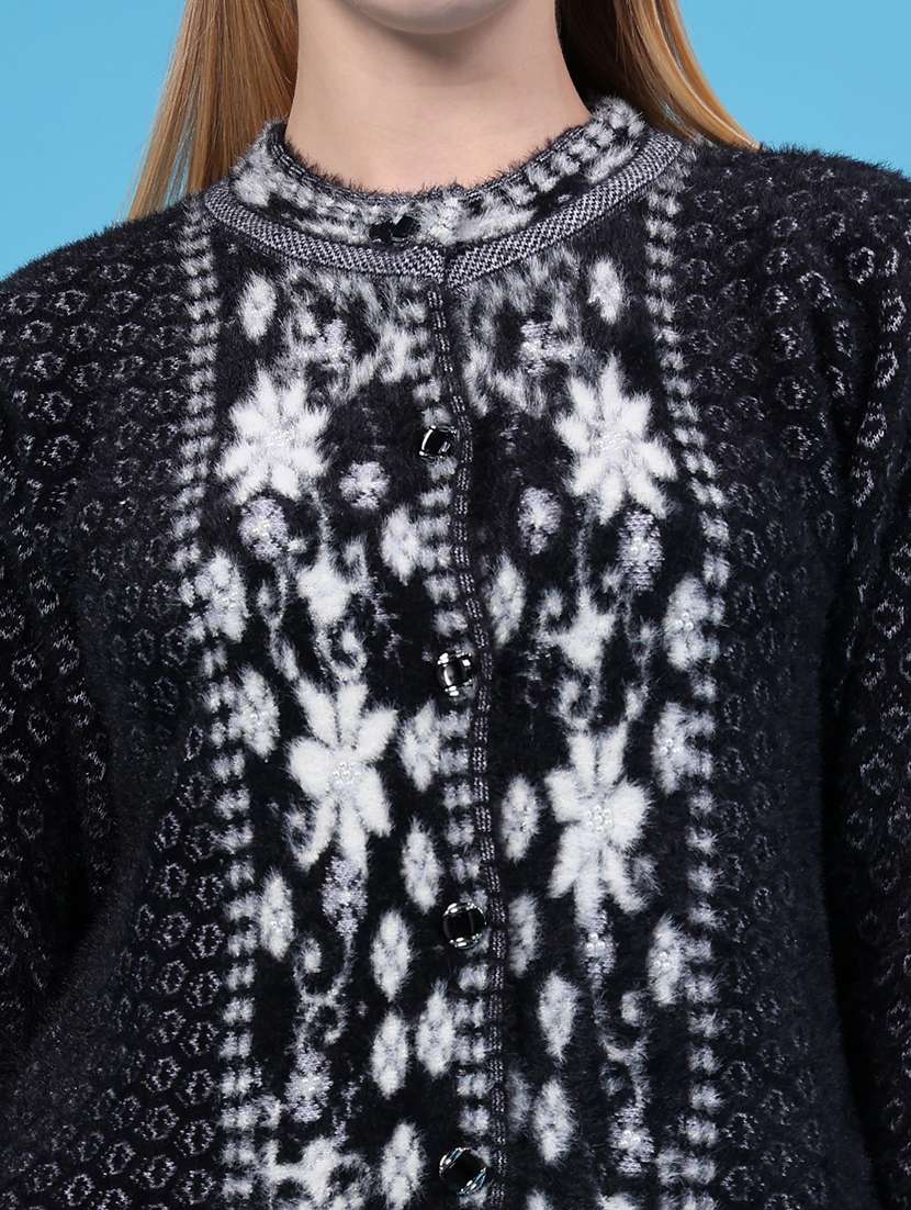 Women Self Design Long Sleeves Cardigan - 22546073 -  Standard Image - 1