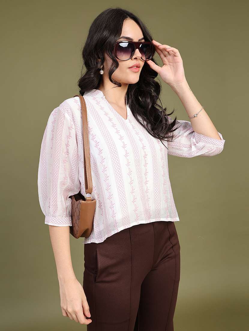 women printed three quarter sleeves regular top