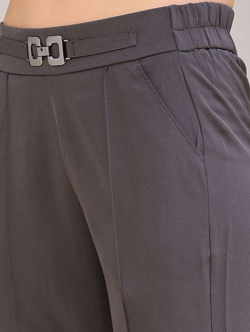 Women Solid Mid Rise Bootcut Trouser - 22546341 -  Standard Image - 1