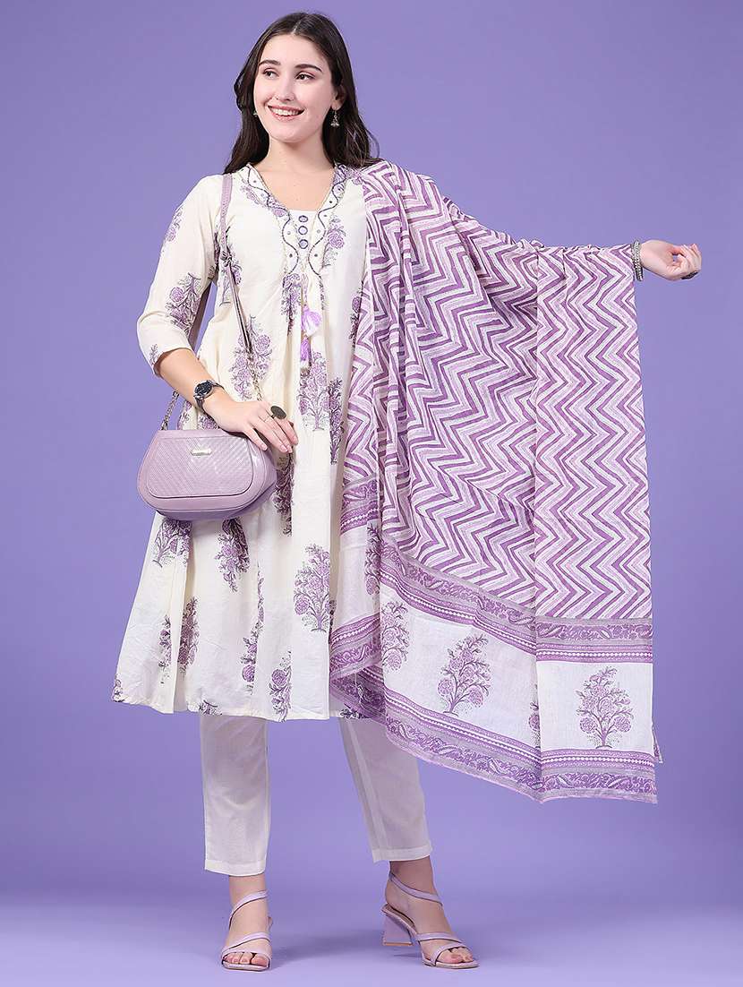 women printed three quarter sleeve kurta pant with dupatta set
