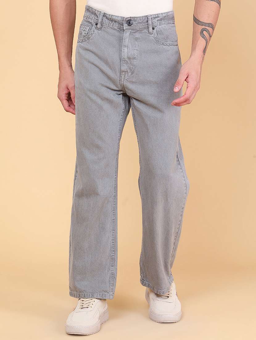 men plain mid rise full length straight jeans