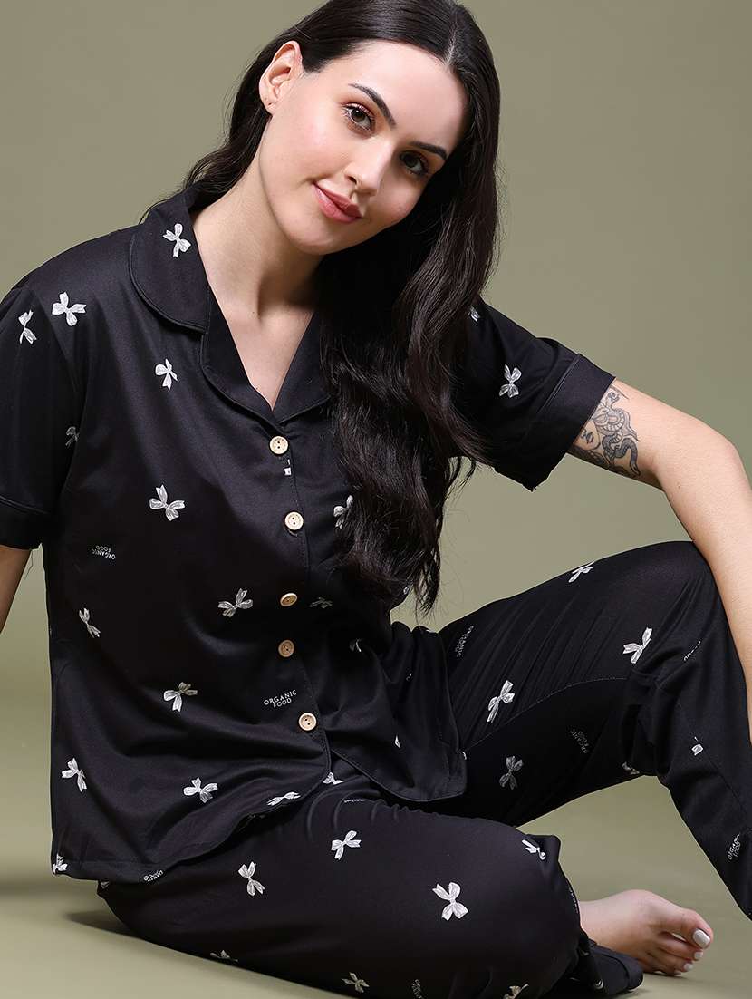 women printed short sleeves nightwear set - 22547186 -  Standard Image - 1