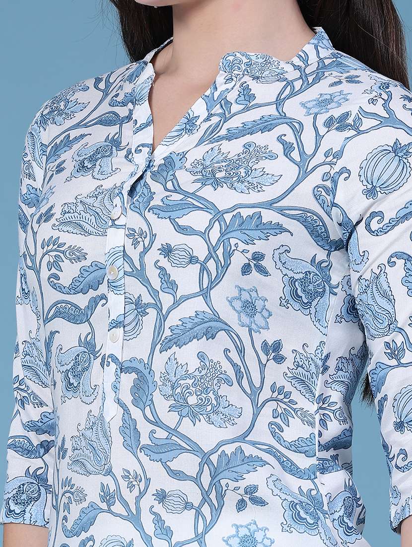 Women Printed Three Quarter Sleeves Straight Kurta - 22547340 -  Standard Image - 1