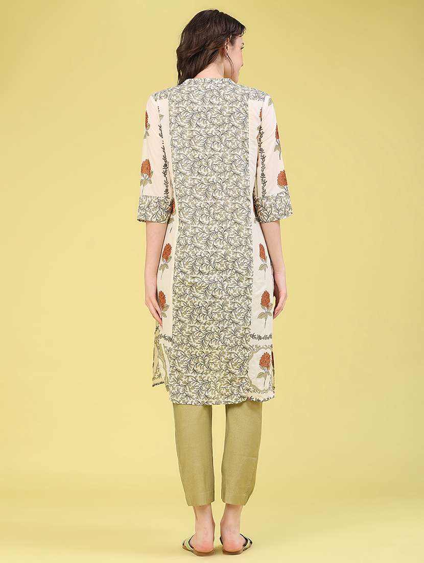 Women Printed Three Quarter Sleeve Straight Kurta - 22547348 -  Standard Image - 4