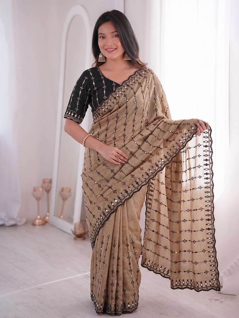 women solid with work embroidered saree with blouse