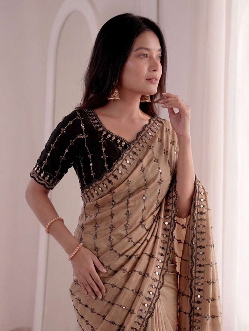 women solid with work embroidered saree with blouse - 22547897 -  Standard Image - 1