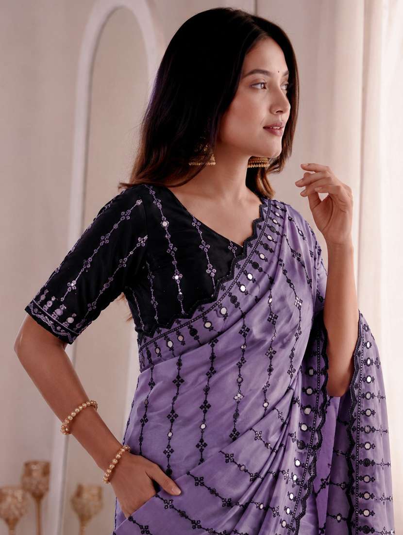 women solid with work embroidered saree with blouse - 22547901 -  Standard Image - 1