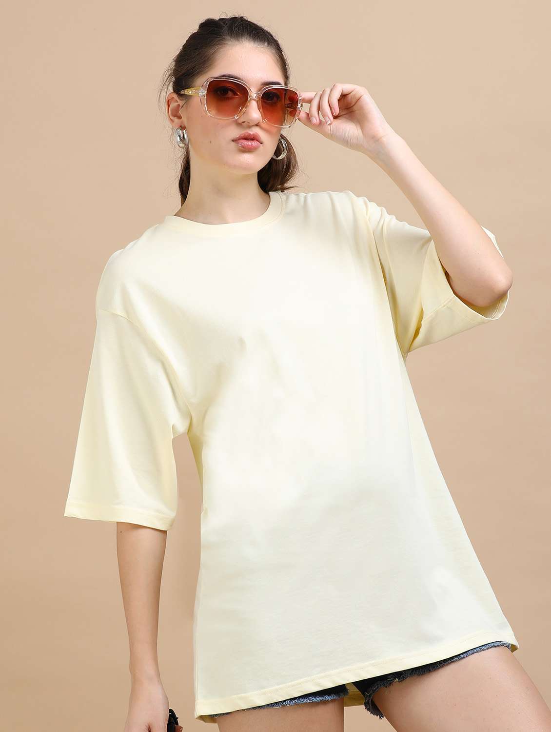 women solid short sleeves oversized t-shirt