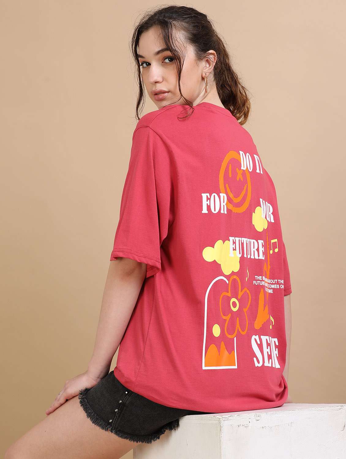 women printed short sleeves oversized t-shirt