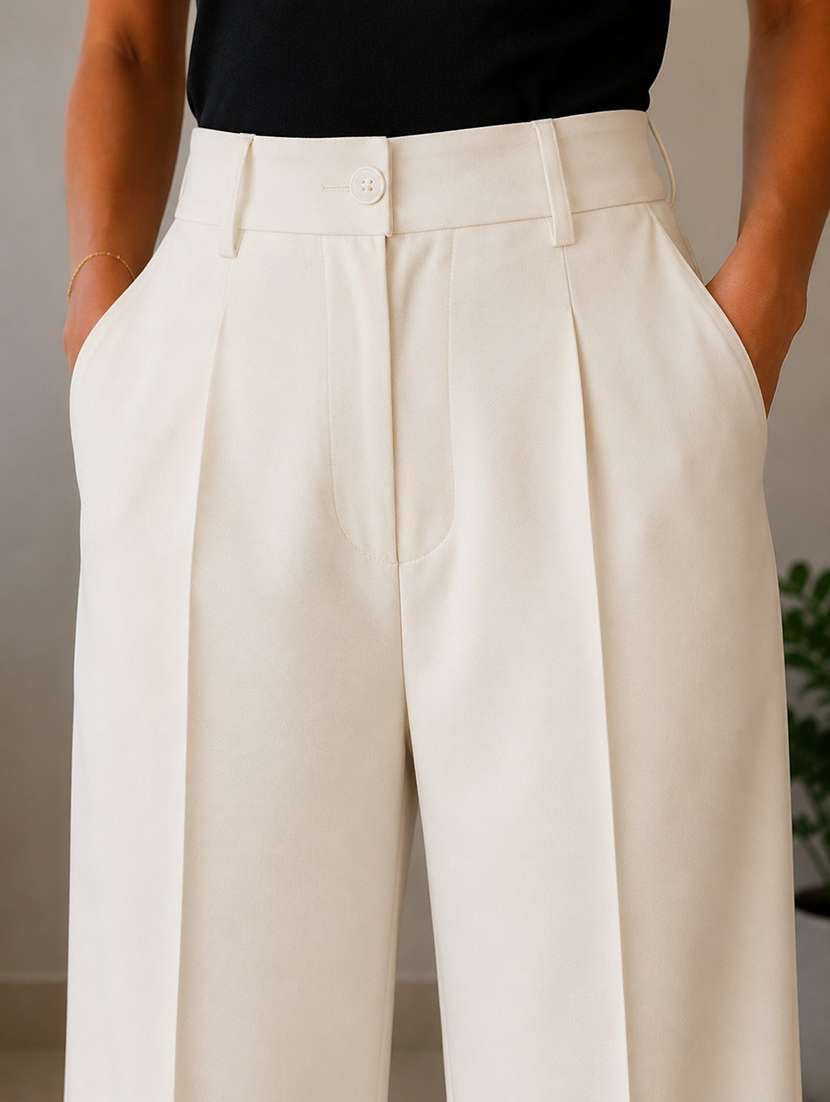 women solid high rise wide leg trouser - 22548005 -  Standard Image - 1