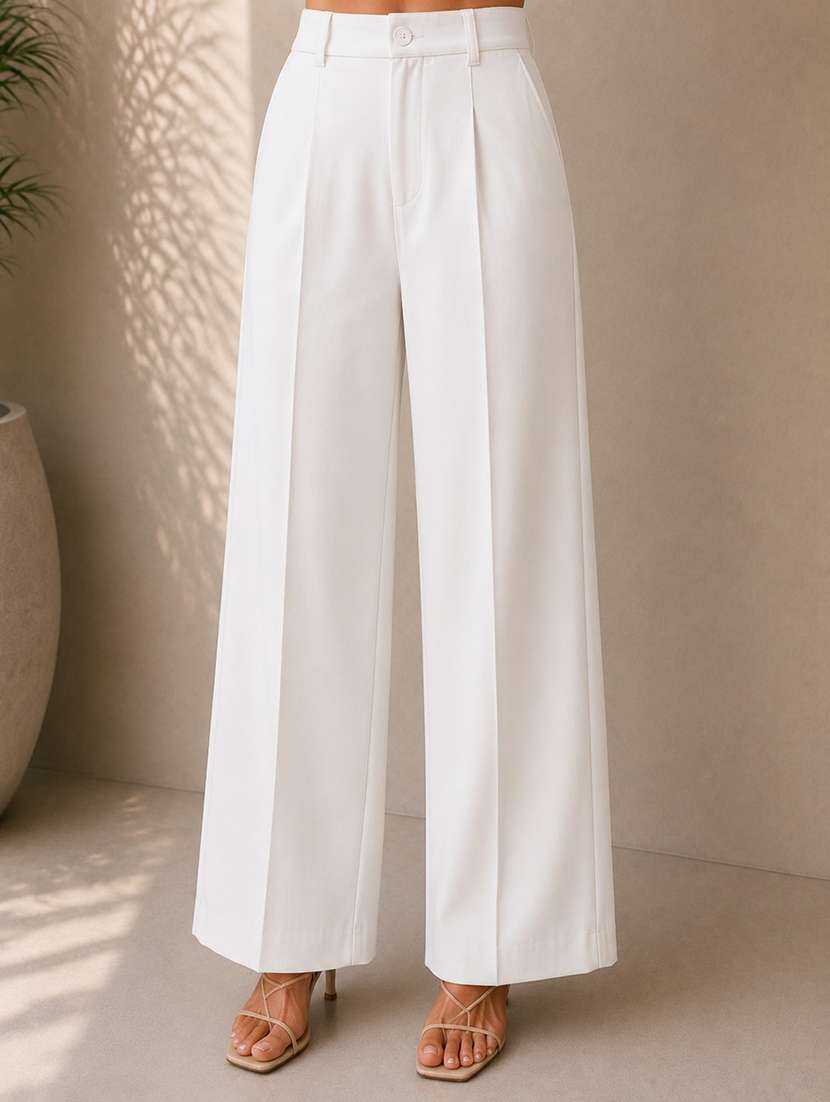 women solid high rise wide leg trouser - 22548006 -  Standard Image - 1