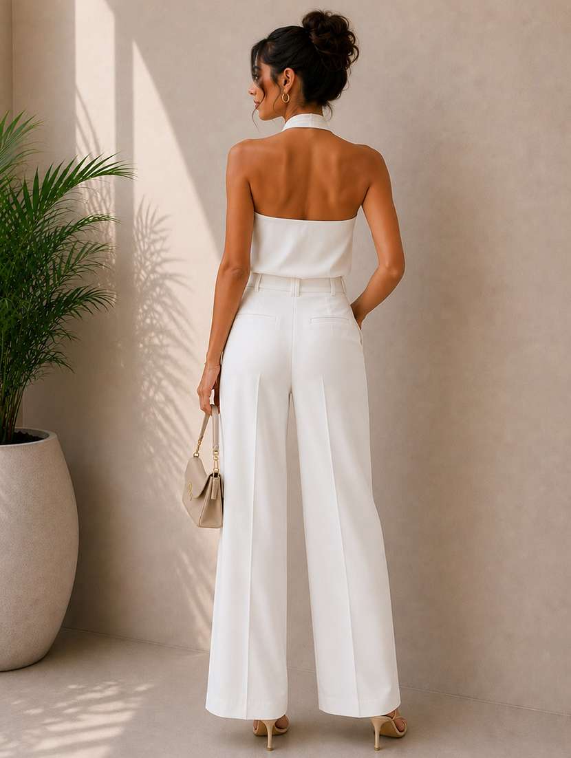 women solid high rise wide leg trouser - 22548006 -  Standard Image - 4