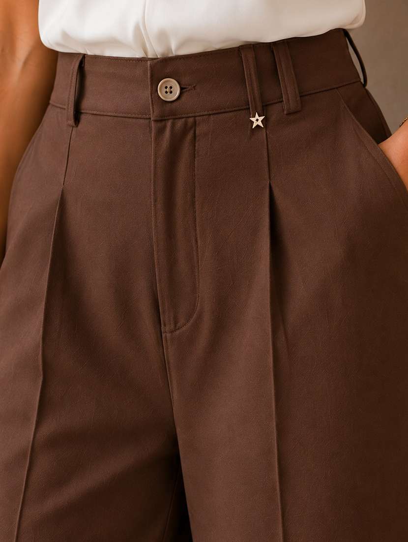 women solid high rise wide leg trouser - 22548007 -  Standard Image - 1