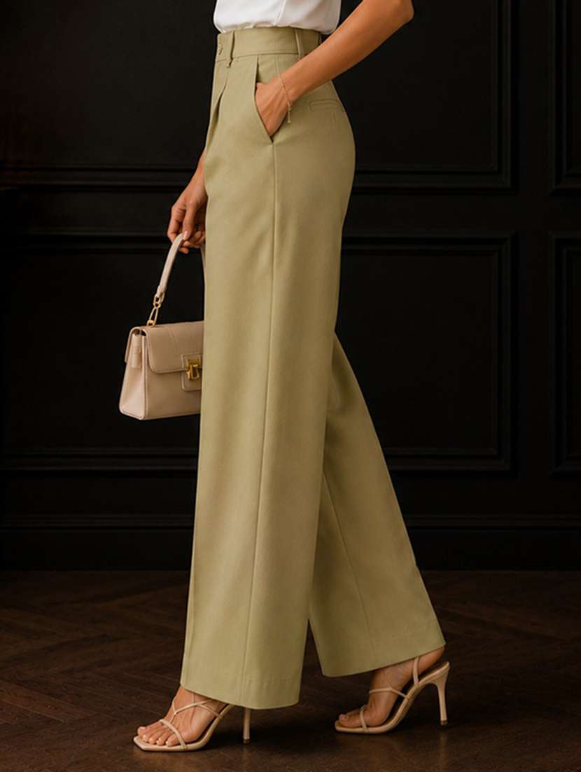 women solid high rise wide leg trouser - 22548008 -  Standard Image - 1