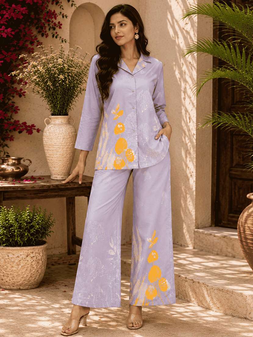 women printed collared shirt and trouser co-ord set - 22548015 -  Standard Image - 1