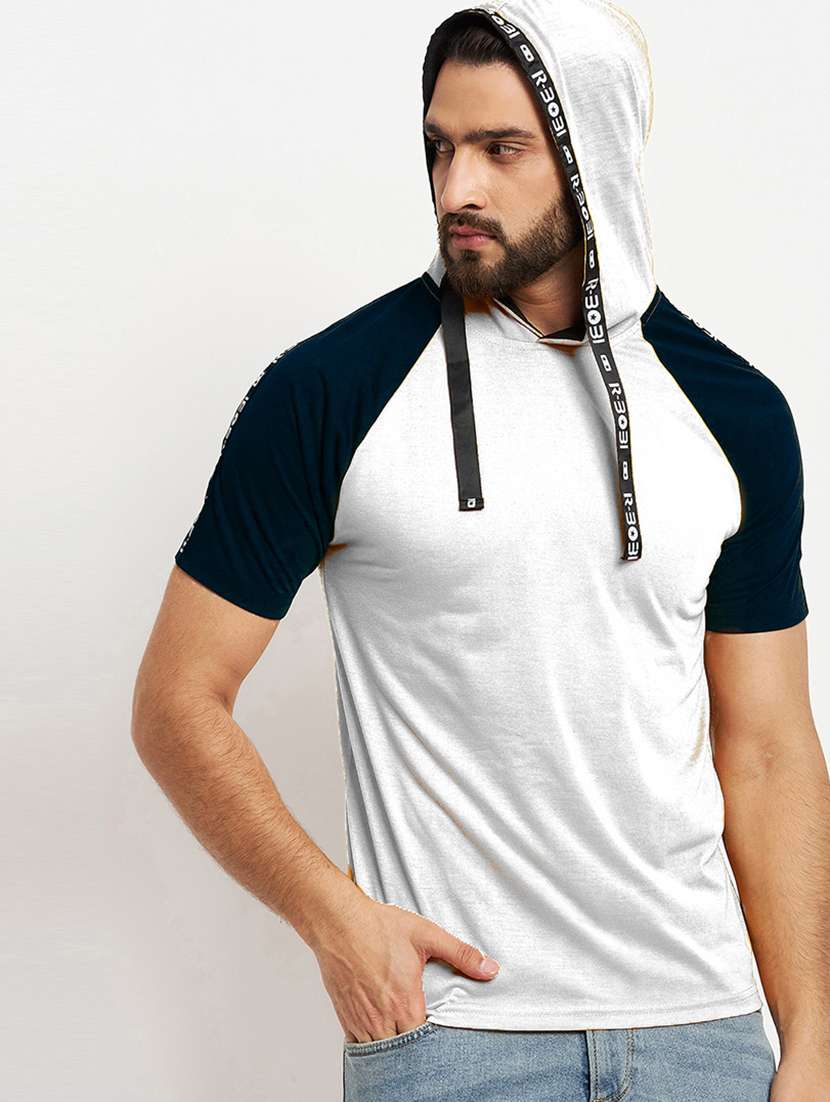 men colourblocked short sleeves hooded t-shirt