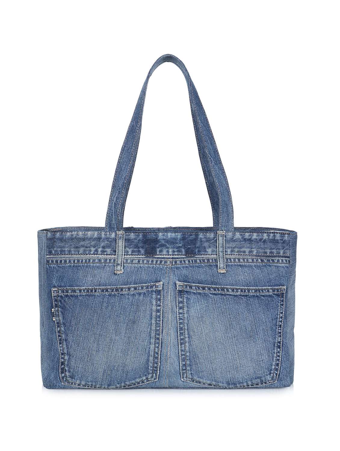 Solid Blue Denim Zipper Handbag - 22548192 -  Standard Image - 1