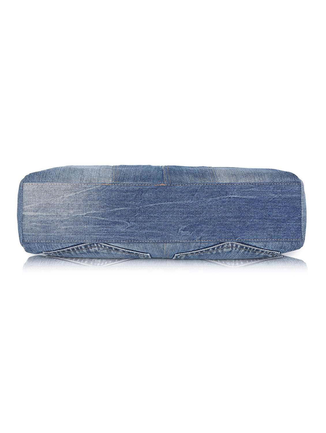 Solid Blue Denim Zipper Handbag - 22548192 -  Standard Image - 6