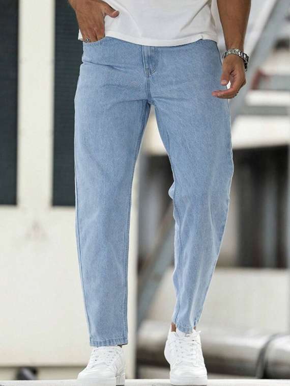 relaxed fit mid rise light blue washed denim jeans
