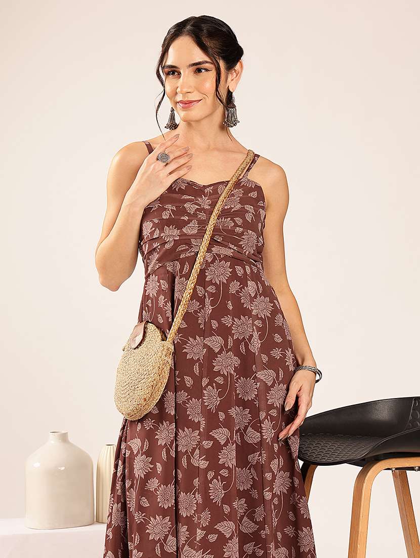women printed shoulder strap fit and flare dress - 22548207 -  Standard Image - 1