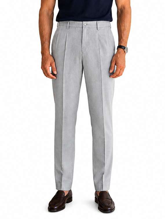 men solid mid rise pleated formal trouser