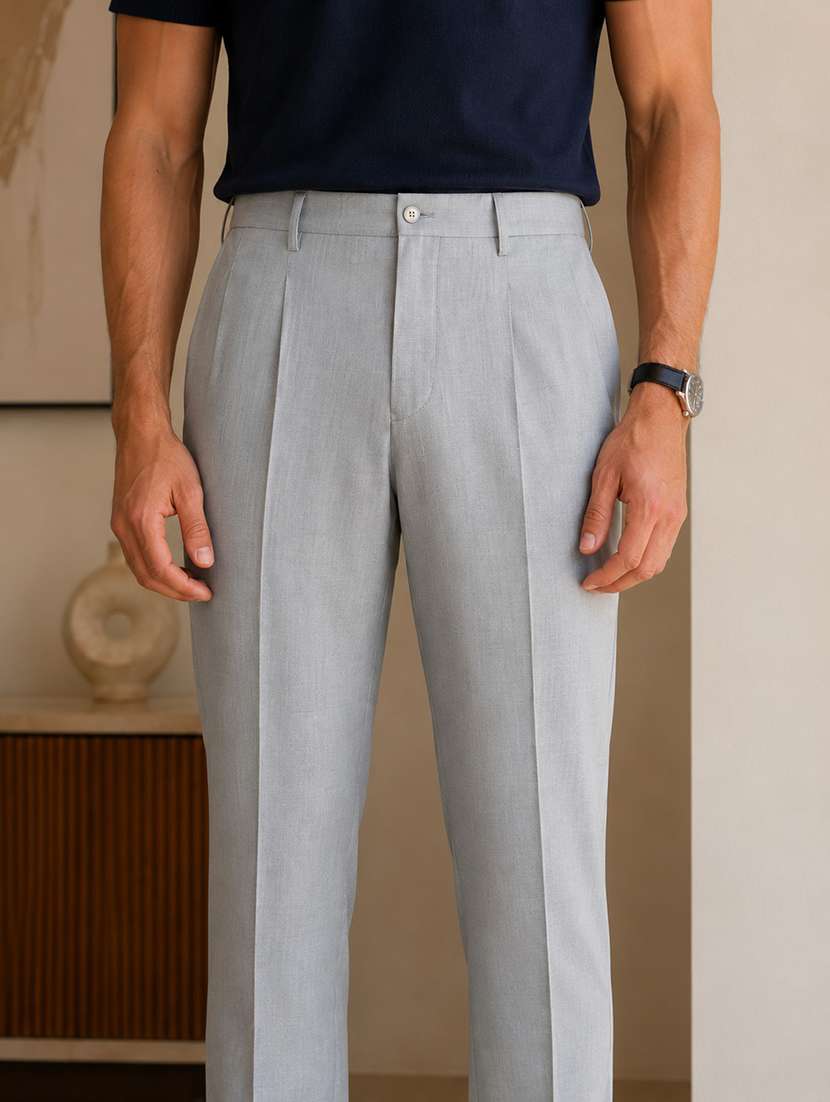men solid mid rise pleated formal trouser - 22548273 -  Standard Image - 1