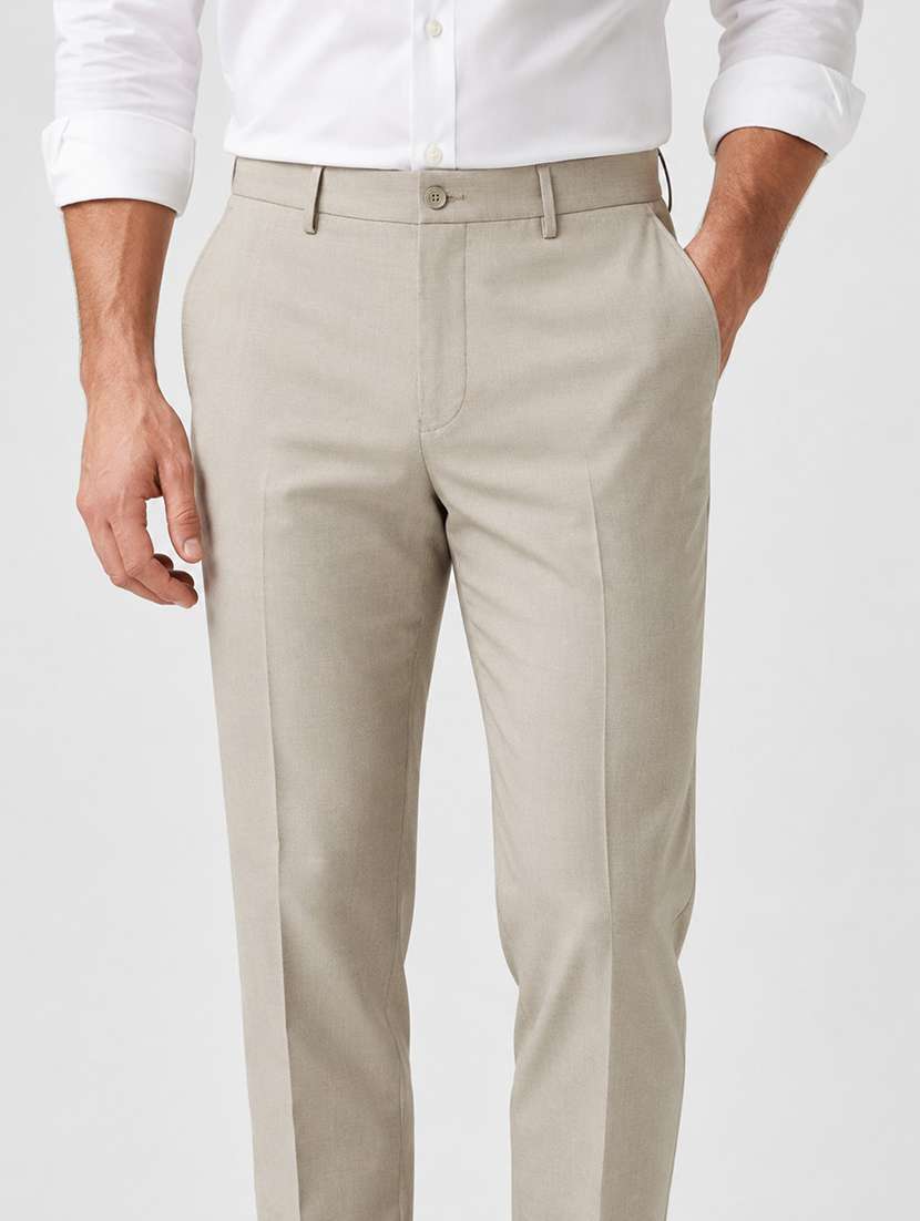 men solid mid rise flat formal trouser - 22548274 -  Standard Image - 1