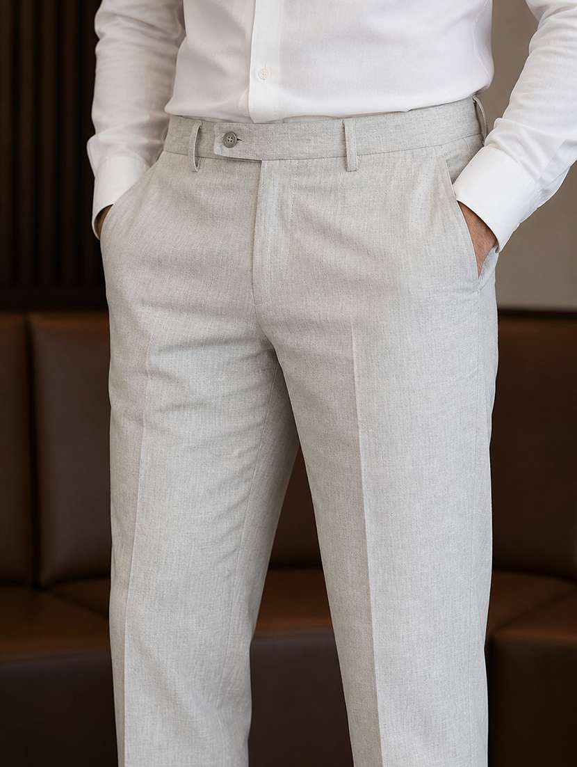men solid mid rise flat formal trouser - 22548275 -  Standard Image - 1