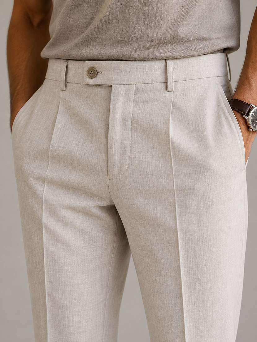 men solid mid rise pleated formal trouser - 22548276 -  Standard Image - 1