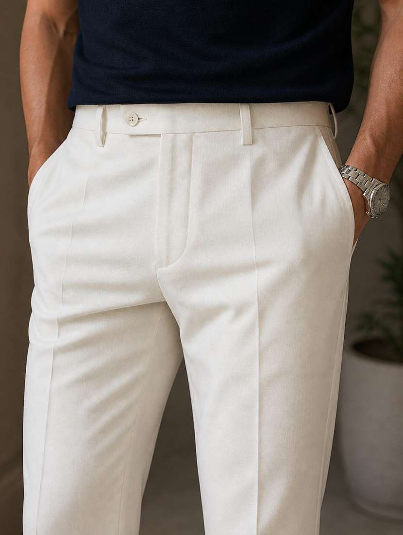 men solid mid rise flat formal trouser - 22548277 -  Standard Image - 1